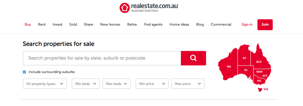 realestate.com.au home page